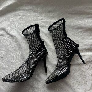 New Rhinestone Mesh Ankle Boots, Size 7.5